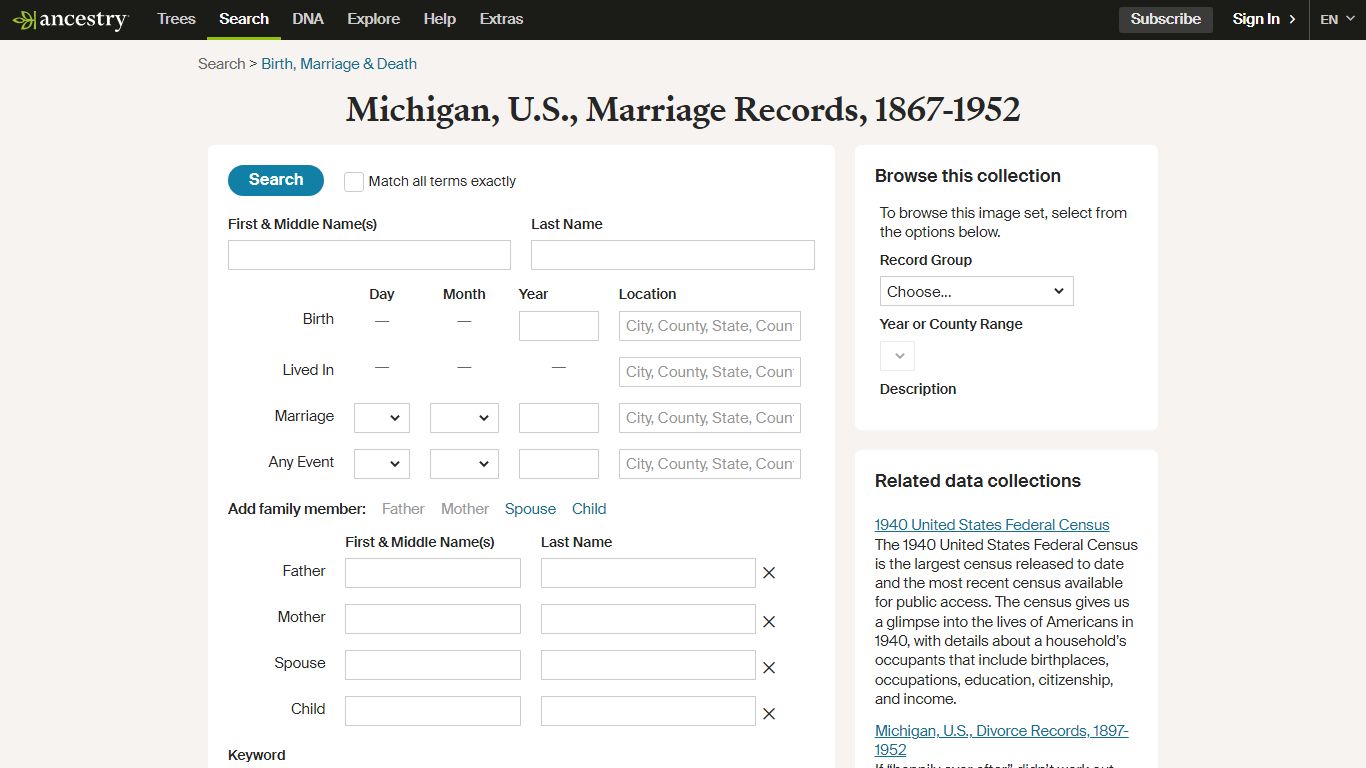 Michigan, U.S., Marriage Records, 1867-1952 - Ancestry